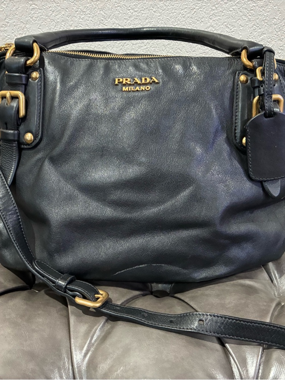 Prada Black Leather Shoulder Bag with Gold Hardware - Picture 2 of 9